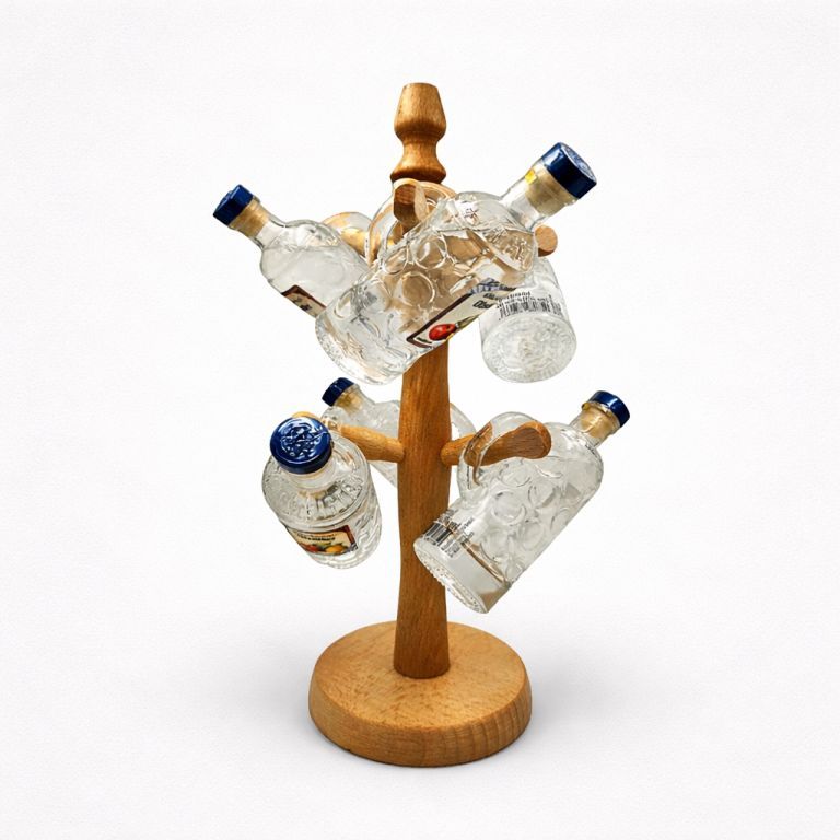 Krugmeister Holzflaschenhalter mit Miniatur-Masskrugflaschen klein